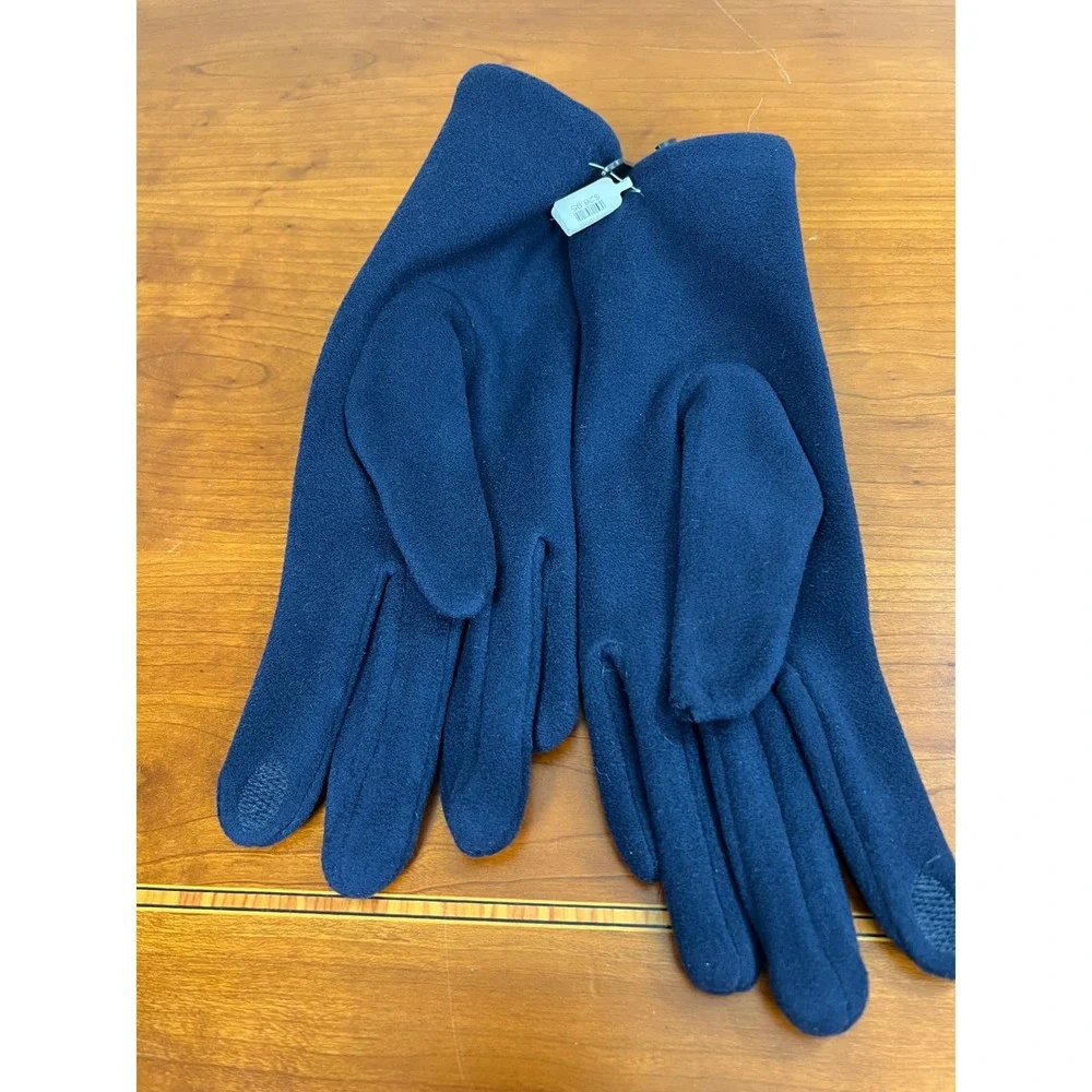 Navy Blue Texting Gloves with Colorful Pom Pom Accents Touchscreen Friendly